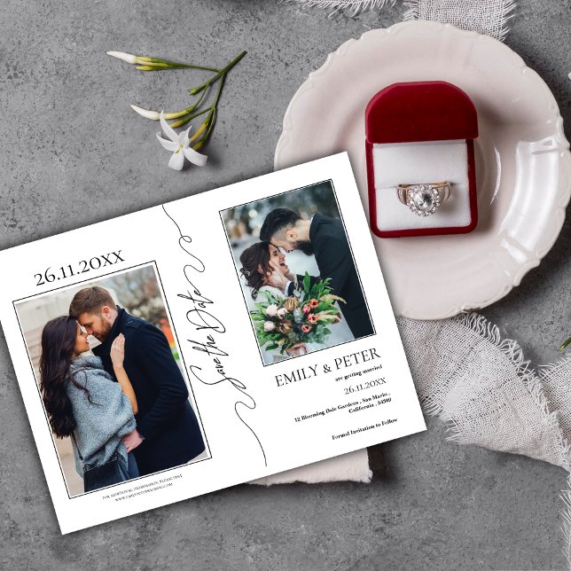 Carte Postale Faire-part Classic Elegant 3 Photo Wedding Enregistrer la dat (Classic Elegant 3 Photo Wedding Save the Date Announcement Postcard)