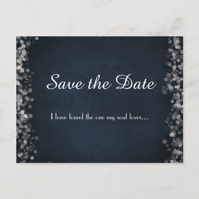 Carte Postale Faire-part Classy Black Chalkboard Bokeh Lights Enregistrer l (Devant)