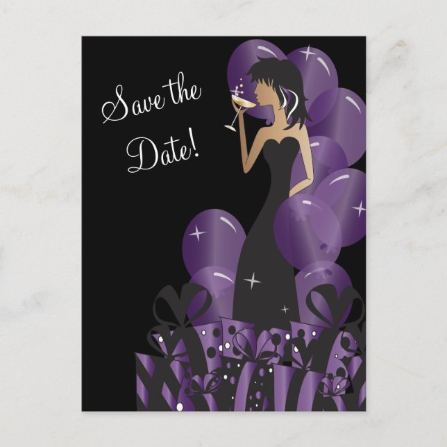 Carte Postale Faire-part Classy Diva Girl's Party | Enregistrer la date | V (Devant)