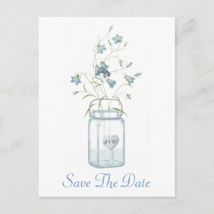 Carte Postale Faire-part Cloches bleues dans un Mason Jar Mariage Enregistr