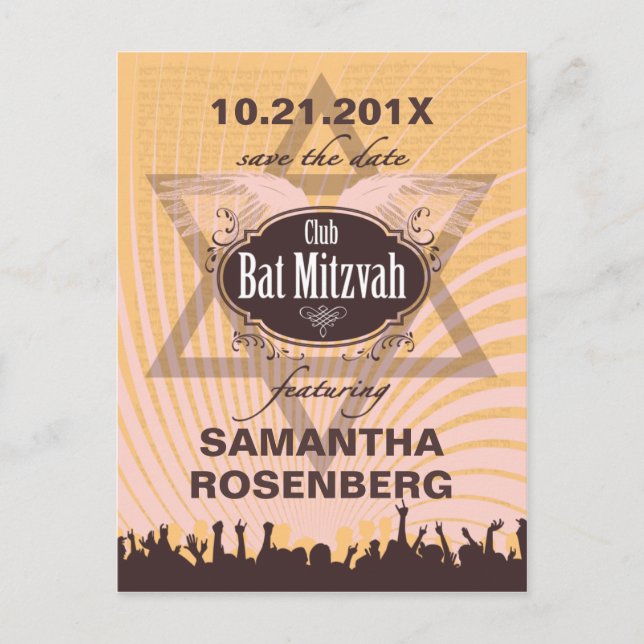Carte Postale Faire-part Club Bat Mitzvah Enregistrer la date (Devant)