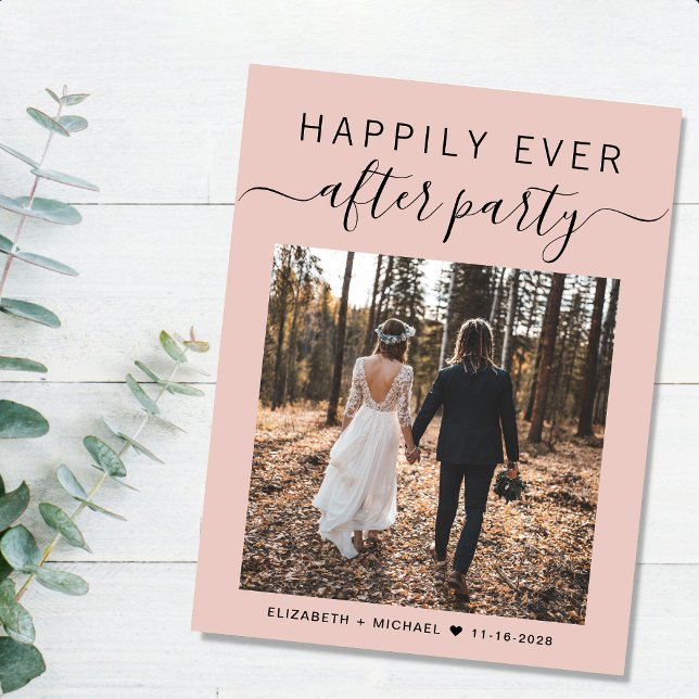 Carte Postale Faire-part Code QR de photo de mariage Fête de Mariage heureu (An chic Happily Ever After Party postcard invitation for your wedding celebration)