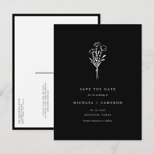 Carte Postale Faire-part Code QR de sauvegarde de date botanique boho noir