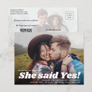 Carte Postale Faire-part Code QR Elle A Dit Oui ! Mariage Enregistrer la ph