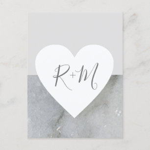Carte Postale Faire-part coeur d'amour avec initiales mariage marbré gris