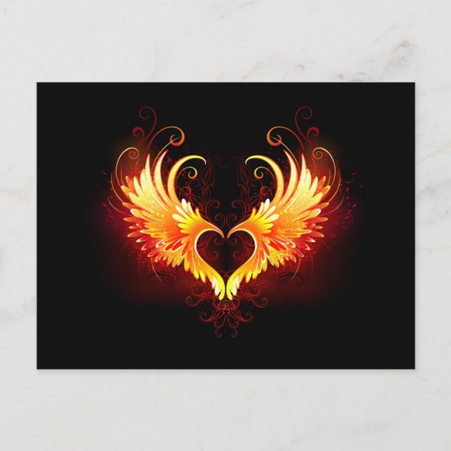 Carte Postale Faire-part Cœur de feu angélique avec des ailes (Devant)
