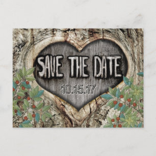 Carte Postale Faire-part Cœur de nœud de forêt à la date enregistrée dans l
