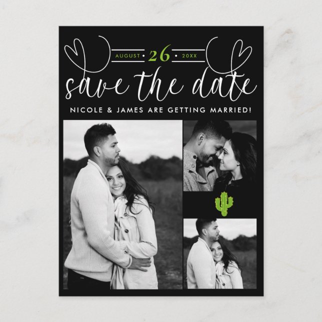 Carte Postale Faire-part Coeur jaune Cactus Fiesta Love Enregistrer la date (Devant)