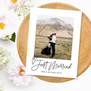Carte Postale Faire-part Coeur Juste Marié Elopement/Mariage Annonce