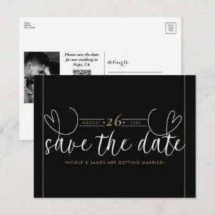 Carte Postale Faire-part Coeur moderne Noir Blanc Chic Enregistrer la date