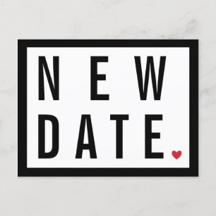 Carte Postale Faire-part Cœur Rouge Mariage Blanc Nouvelle Date Reportée