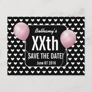 Carte Postale Faire-part Coeurs et ballons roses chaque année Anniversaire 