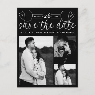 Carte Postale Faire-part Coeurs modernes Noir & Blanc Chic Enregistrer la d