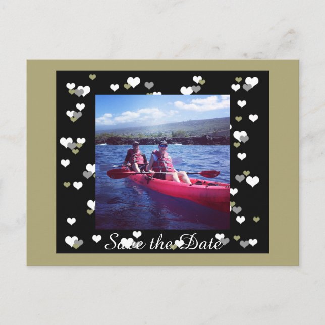 Carte Postale Faire-part Coeurs noir et or Enregistrer la date (Devant)