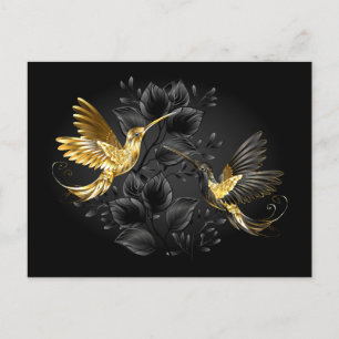 Carte Postale Faire-part Colibri noir et or