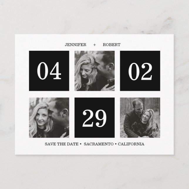 Carte Postale Faire-part Collage de la grille de photos | Noir | ENREGISTRE (Devant)