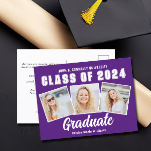 Carte Postale Faire-part Collage de photos blanc violet Promotion 2025 Dipl