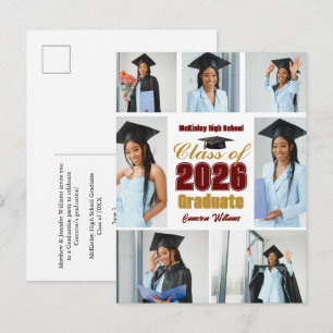 Carte Postale Faire-part Collage de photos de remise de diplômes Marron Or