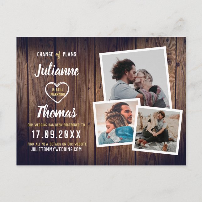 Carte Postale Faire-part Collage de photos en bois rustique Élégant Changem (Devant)