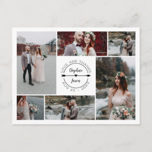 Carte Postale Faire-part Collage photo de l'Mariage noir blanc Merci