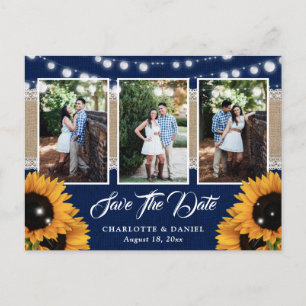 Carte Postale Faire-part Collage photo de tournesol en dentelle de toile de