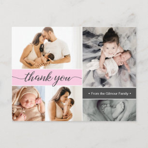 Carte Postale Faire-part Collage photo Pink Second Baby Birth