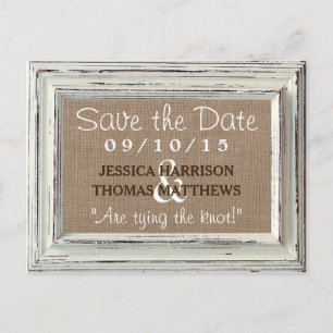 Carte Postale Faire-part Collection de Mariages Rustic White Frame & Burlap