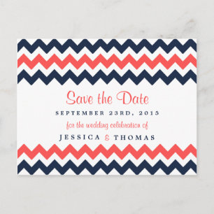 Carte Postale Faire-part Collection Mariage moderne Chevron Marine & Coral
