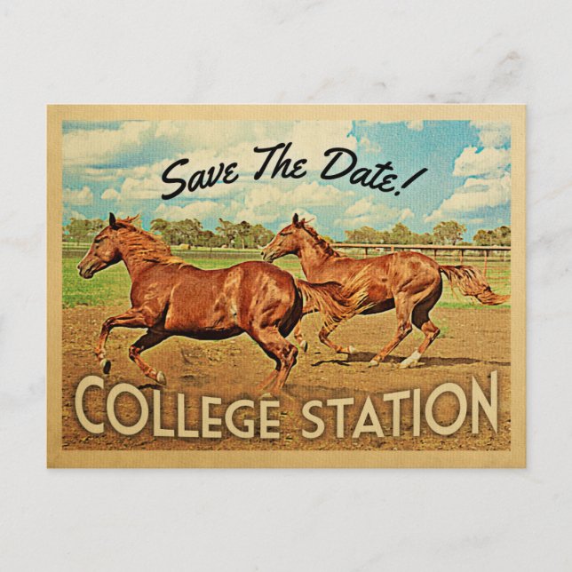 Carte Postale Faire-part College Station Texas Sauvegarder La Date Chevaux (Devant)