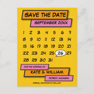 Carte Postale Faire-part Comic Book Fun Calendrier Moderne Enregistrer La D