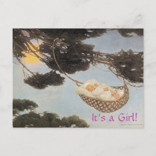Carte Postale Faire-part Comptine Bercer, Bébé Fille