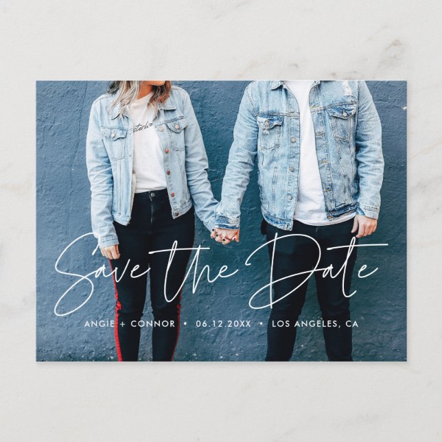 Carte Postale Faire-part Conception moderne de photo de sauvegarde de date (Devant)
