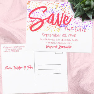 Carte Postale Faire-part Confetti Coloré Top Orange Texte Occasion spéciale