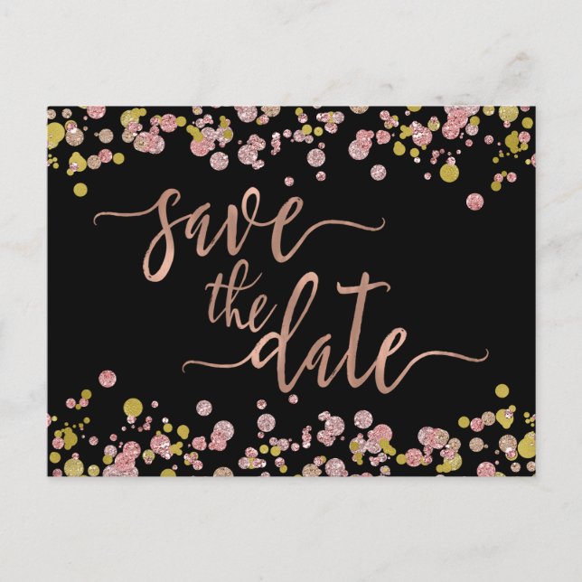 Carte Postale Faire-part Confettis Paillettes Rose Gold Mariage Enregistrer (Devant)