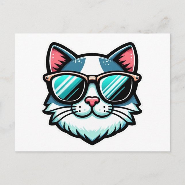 Carte Postale Faire-part Cool Cat Postcard – Trendy Feline Pop Art (Devant)