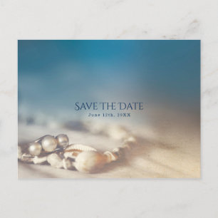 Carte Postale Faire-part Coquillages de plage et bijoux de perle Élégant En