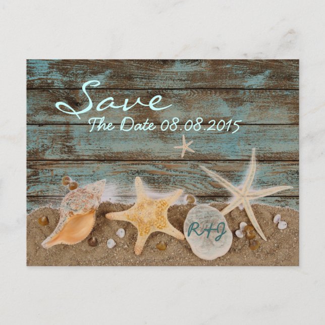 Carte Postale Faire-part coquillages océaniques élégants plage save the dat (Devant)