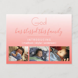 Carte Postale Faire-part Coral Gradient 3 Photo Collage Dieu Et Famille