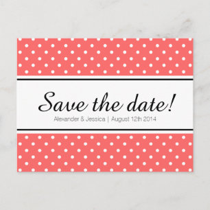 Carte Postale Faire-part Coral rose & blanc polkadot enregistrer la date ca