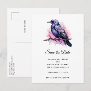 Carte Postale Faire-part Corbeau noir sur une illustration de branche de ma