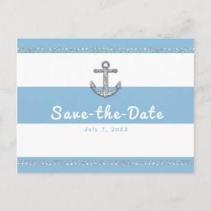 Carte Postale Faire-part Cornflower Bleu & Blancs Ancre diamant