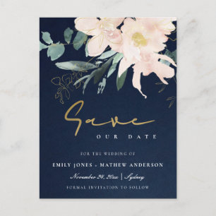 CARTE POSTALE FAIRE-PART COULEUR D'EAU DE BUNCH FLORAL BLANC MARINE SAUVER 