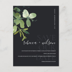 CARTE POSTALE FAIRE-PART COULEUR D'EAU EN NOIR VERT EUCALYPTUS ENREGISTRER 