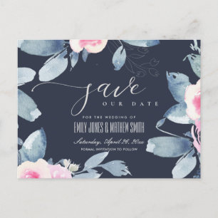 CARTE POSTALE FAIRE-PART COULEUR D'EAU FLEURIE BLEUE MARINE SAUVEGARDER LA
