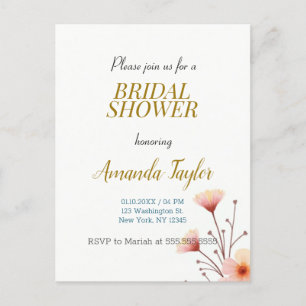 Carte Postale Faire-part Couleur Or Blanc Minimaliste Douche nuptiale