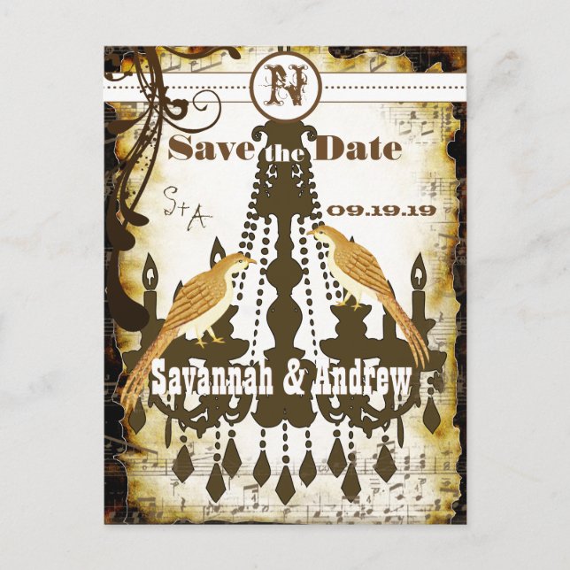Carte Postale Faire-part Country Chic Rustic Chandelier Enregistrer la date (Devant)