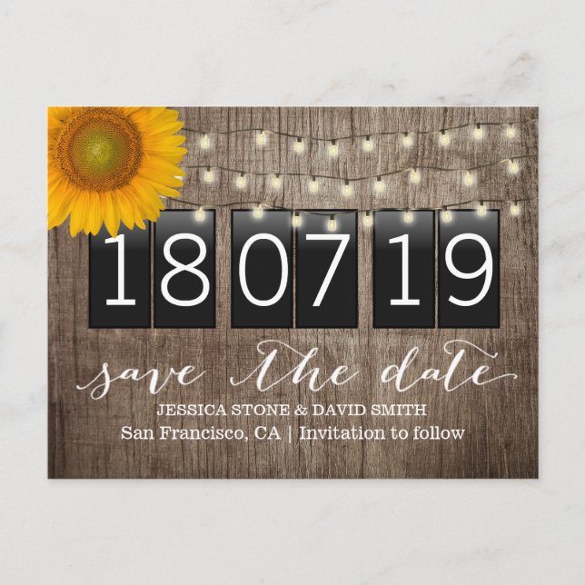 Carte Postale Faire-part Country Sunflower Mariage rustique Enregistrer la  (Devant)