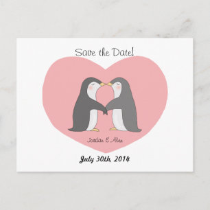 Carte Postale Faire-part Couple de pingouins mignons Enregistrer la date Ca