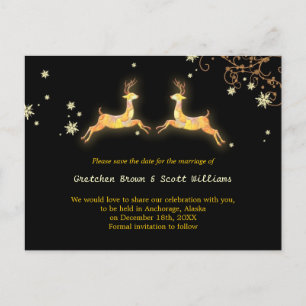 Carte Postale Faire-part Couple de rennes d'hiver Enregistrer la date