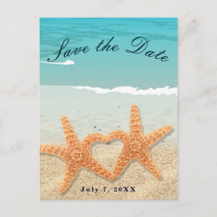 Carte Postale Faire-part Couple d'étoiles de mer sur la plage Mariage Enreg